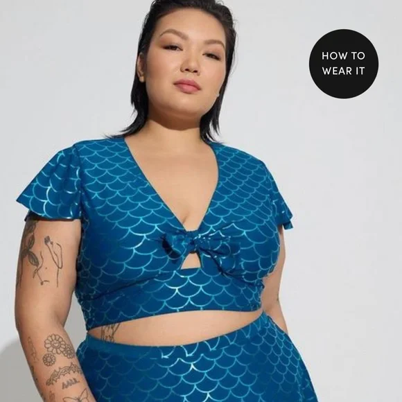 New! Set! Torrid 3 Mermaid Swim Bathing Suit Top Bottom Pockets Skirt Shorts 3X - Picture 3 of 7